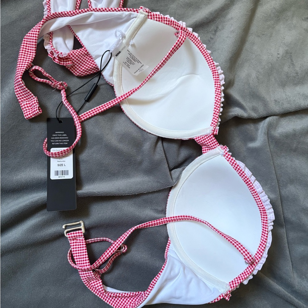 🍓 Red Gingham Ruffle Bikini Set | Cottagecore Swim | NWT | Size L - Picture 4 of 4